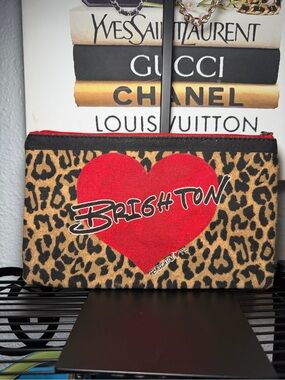 Brighton “Leopard Print/Red Bow/Heart” canvas zip-close pouch (a limited 2020 V